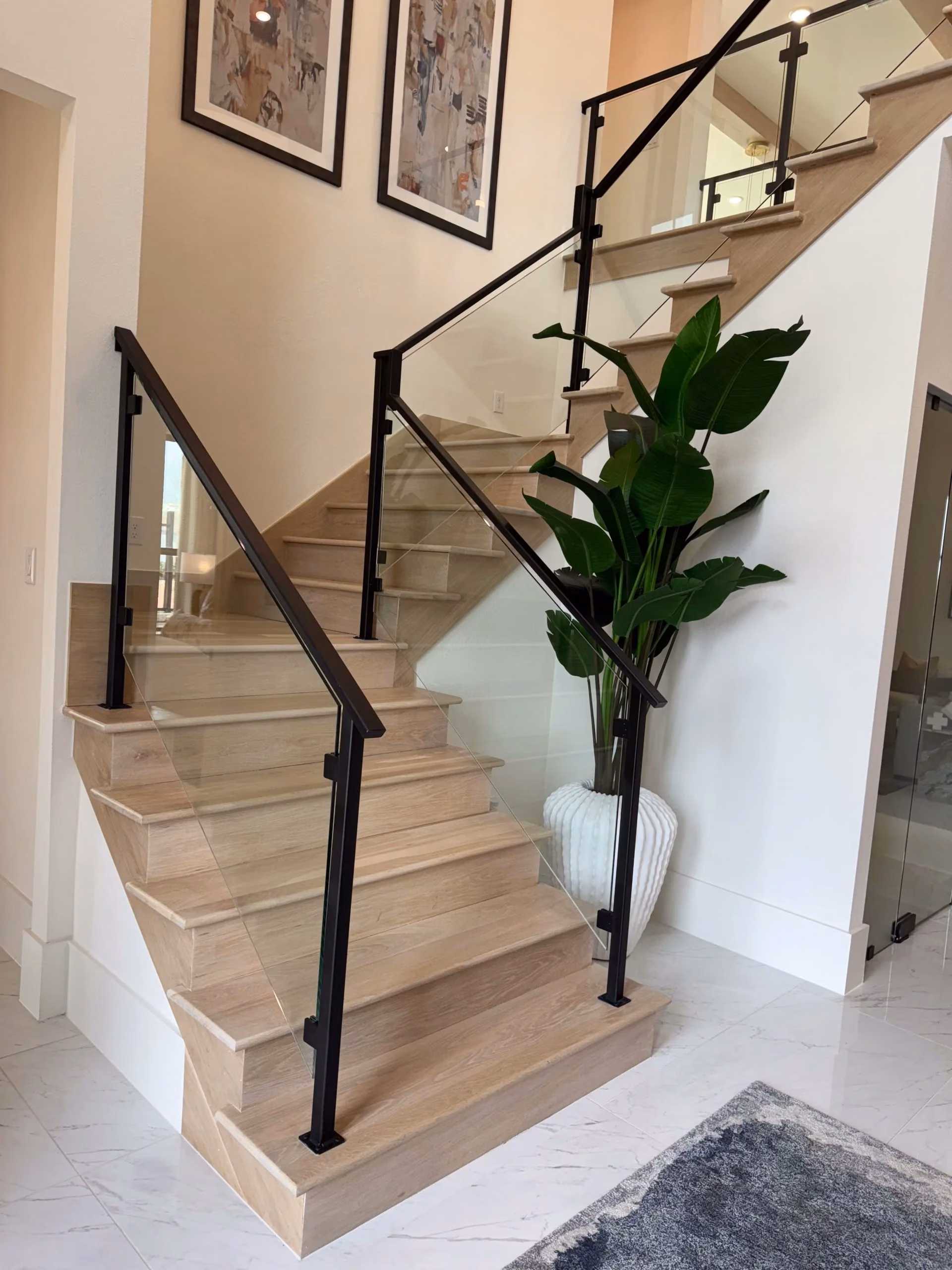 Custom staircase & railing by FJR Stair & Door in a DFW home