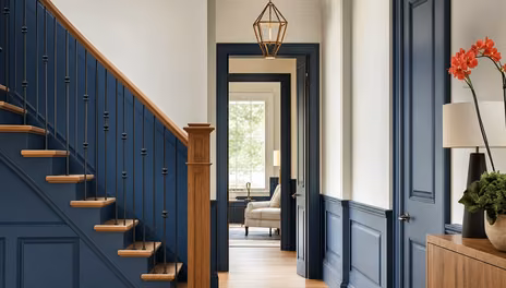 Panelled hallway showing baseboard and wainscoting profiles